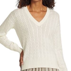Love Change Italy Off White Cable Knit V-Neck Pullover Sweater Size Large